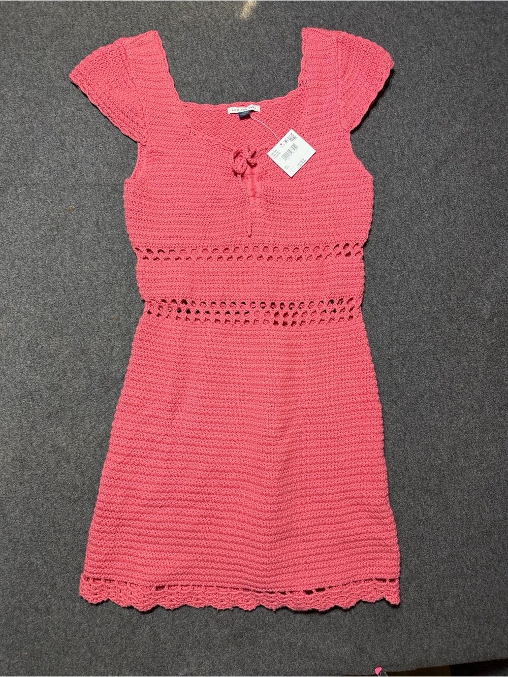 American Eagle Pink Crochet Knit Dress NWT Boho Cottagecore Women’s Size L